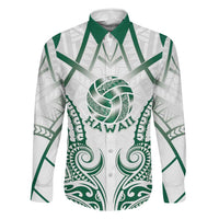 Custom Hawaii Volleyball Family Matching Mermaid Dress and Hawaiian Shirt Polynesian Pattern LT05 Dad's Shirt - Long Sleeve Teal - Polynesian Pride