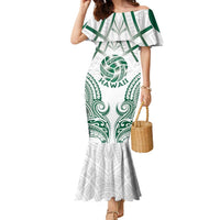 Custom Hawaii Volleyball Family Matching Mermaid Dress and Hawaiian Shirt Polynesian Pattern LT05 Mom's Dress Teal - Polynesian Pride