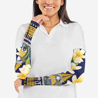Personalised Nauru Independence Day Arm Sleeves Coat Of Arms With Plumeria - Polynesian Pride