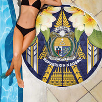 Nauru Independence Day Beach Blanket Coat Of Arms With Plumeria - Polynesian Pride