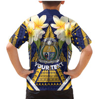 Personalised Nauru Independence Day Family Matching Mermaid Dress and Hawaiian Shirt Coat Of Arms With Plumeria - Polynesian Pride
