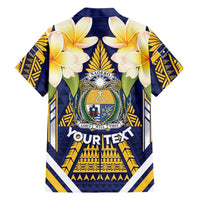 Personalised Nauru Independence Day Family Matching Off The Shoulder Long Sleeve Dress and Hawaiian Shirt Coat Of Arms With Plumeria LT05 - Polynesian Pride