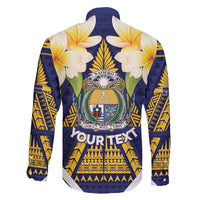 Personalised Nauru Independence Day Family Matching Off The Shoulder Long Sleeve Dress and Hawaiian Shirt Coat Of Arms With Plumeria LT05 - Polynesian Pride