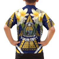 Personalised Nauru Independence Day Family Matching Off Shoulder Maxi Dress and Hawaiian Shirt Coat Of Arms With Plumeria LT05 - Polynesian Pride