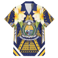 Personalised Nauru Independence Day Family Matching Puletasi and Hawaiian Shirt Coat Of Arms With Plumeria - Polynesian Pride