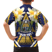 Personalised Nauru Independence Day Family Matching Summer Maxi Dress and Hawaiian Shirt Coat Of Arms With Plumeria - Polynesian Pride