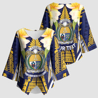 Personalised Nauru Independence Day Kimono Sleeve Blouse Coat Of Arms With Plumeria - Polynesian Pride
