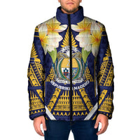 Personalised Nauru Independence Day Padded Jacket Coat Of Arms With Plumeria - Polynesian Pride