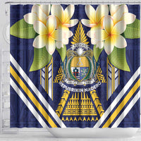 Nauru Independence Day Shower Curtain Coat Of Arms With Plumeria - Polynesian Pride