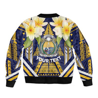 Personalised Nauru Independence Day Sleeve Zip Bomber Jacket Coat Of Arms With Plumeria - Polynesian Pride