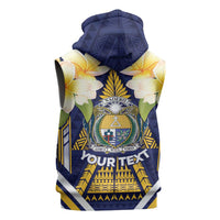 Personalised Nauru Independence Day Sleeveless Hoodie Coat Of Arms With Plumeria - Polynesian Pride