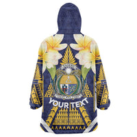 Personalised Nauru Independence Day Wearable Blanket Hoodie Coat Of Arms With Plumeria - Polynesian Pride