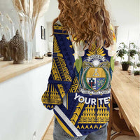 Personalised Nauru Independence Day Women Casual Shirt Coat Of Arms With Plumeria - Polynesian Pride