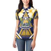 Personalised Nauru Independence Day Women Polo Shirt Coat Of Arms With Plumeria LT05 - Polynesian Pride