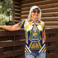 Personalised Nauru Independence Day Women Polo Shirt Coat Of Arms With Plumeria LT05 - Polynesian Pride