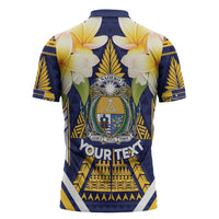 Personalised Nauru Independence Day Zipper Polo Shirt Coat Of Arms With Plumeria LT05 - Polynesian Pride