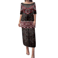 New Zealand Aotearoa Family Matching Puletasi and Hawaiian Shirt Red Taniko Art Maori Pattern