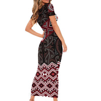 New Zealand Aotearoa Family Matching Short Sleeve Bodycon Dress and Hawaiian Shirt Red Taniko Art Maori Pattern LT05 - Polynesian Pride