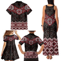 New Zealand Aotearoa Family Matching Tank Maxi Dress and Hawaiian Shirt Red Taniko Art Maori Pattern LT05 - Polynesian Pride