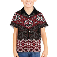 New Zealand Aotearoa Kid Hawaiian Shirt Red Taniko Art Maori Pattern