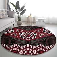 New Zealand Aotearoa Round Carpet Red Taniko Art Maori Pattern LT05 - Polynesian Pride