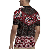 New Zealand Aotearoa Rugby Jersey Red Taniko Art Maori Pattern LT05 - Polynesian Pride