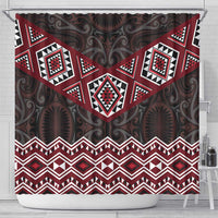 New Zealand Aotearoa Shower Curtain Red Taniko Art Maori Pattern LT05 - Polynesian Pride
