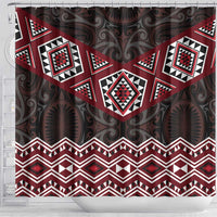 New Zealand Aotearoa Shower Curtain Red Taniko Art Maori Pattern LT05 - Polynesian Pride