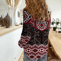 New Zealand Aotearoa Women Casual Shirt Red Taniko Art Maori Pattern LT05 - Polynesian Pride