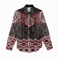 New Zealand Aotearoa Women Casual Shirt Red Taniko Art Maori Pattern LT05 - Polynesian Pride
