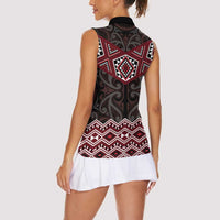 New Zealand Aotearoa Women Sleeveless Polo Shirt Red Taniko Art Maori Pattern