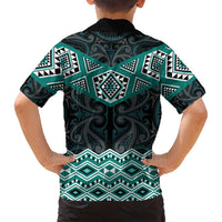 New Zealand Aotearoa Family Matching Long Sleeve Bodycon Dress and Hawaiian Shirt Turquoise Taniko Art Maori Pattern LT05 - Polynesian Pride