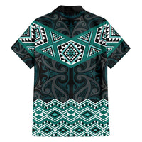 New Zealand Aotearoa Family Matching Off Shoulder Short Dress and Hawaiian Shirt Turquoise Taniko Art Maori Pattern LT05 - Polynesian Pride