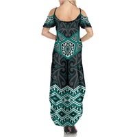New Zealand Aotearoa Family Matching Summer Maxi Dress and Hawaiian Shirt Turquoise Taniko Art Maori Pattern LT05 - Polynesian Pride