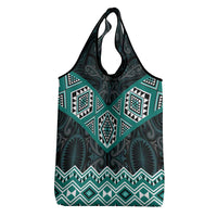 New Zealand Aotearoa Grocery Bag Turquoise Taniko Art Maori Pattern