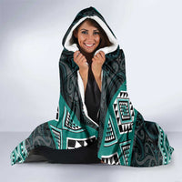 New Zealand Aotearoa Hooded Blanket Turquoise Taniko Art Maori Pattern