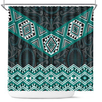 New Zealand Aotearoa Shower Curtain Turquoise Taniko Art Maori Pattern
