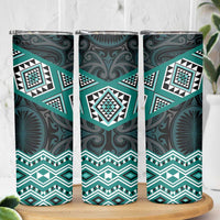 New Zealand Aotearoa Skinny Tumbler Turquoise Taniko Art Maori Pattern LT05 - Polynesian Pride