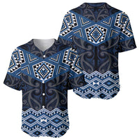New Zealand Aotearoa Baseball Jersey Blue Taniko Art Maori Pattern LT05 - Polynesian Pride