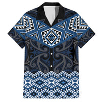 New Zealand Aotearoa Family Matching Off Shoulder Short Dress and Hawaiian Shirt Blue Taniko Art Maori Pattern LT05 Dad's Shirt - Short Sleeve Blue - Polynesian Pride