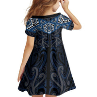 New Zealand Aotearoa Family Matching Short Sleeve Bodycon Dress and Hawaiian Shirt Blue Taniko Art Maori Pattern LT05 - Polynesian Pride