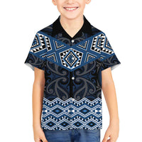 New Zealand Aotearoa Family Matching Short Sleeve Bodycon Dress and Hawaiian Shirt Blue Taniko Art Maori Pattern LT05 Son's Shirt Blue - Polynesian Pride