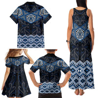 New Zealand Aotearoa Family Matching Tank Maxi Dress and Hawaiian Shirt Blue Taniko Art Maori Pattern LT05 - Polynesian Pride