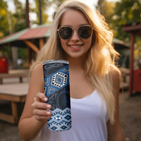 New Zealand Aotearoa Skinny Tumbler Blue Taniko Art Maori Pattern LT05 - Polynesian Pride