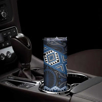 New Zealand Aotearoa Skinny Tumbler Blue Taniko Art Maori Pattern LT05 - Polynesian Pride