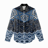 New Zealand Aotearoa Women Casual Shirt Blue Taniko Art Maori Pattern LT05 - Polynesian Pride