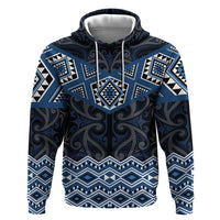 New Zealand Aotearoa Zip Hoodie Blue Taniko Art Maori Pattern