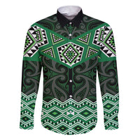 New Zealand Aotearoa Family Matching Short Sleeve Bodycon Dress and Hawaiian Shirt Green Taniko Art Maori Pattern LT05 Dad's Shirt - Long Sleeve Green - Polynesian Pride