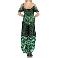 New Zealand Aotearoa Family Matching Summer Maxi Dress and Hawaiian Shirt Green Taniko Art Maori Pattern LT05 - Polynesian Pride