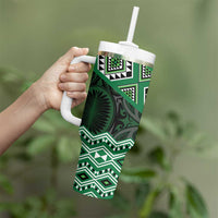 New Zealand Aotearoa Tumbler With Handle Green Taniko Art Maori Pattern